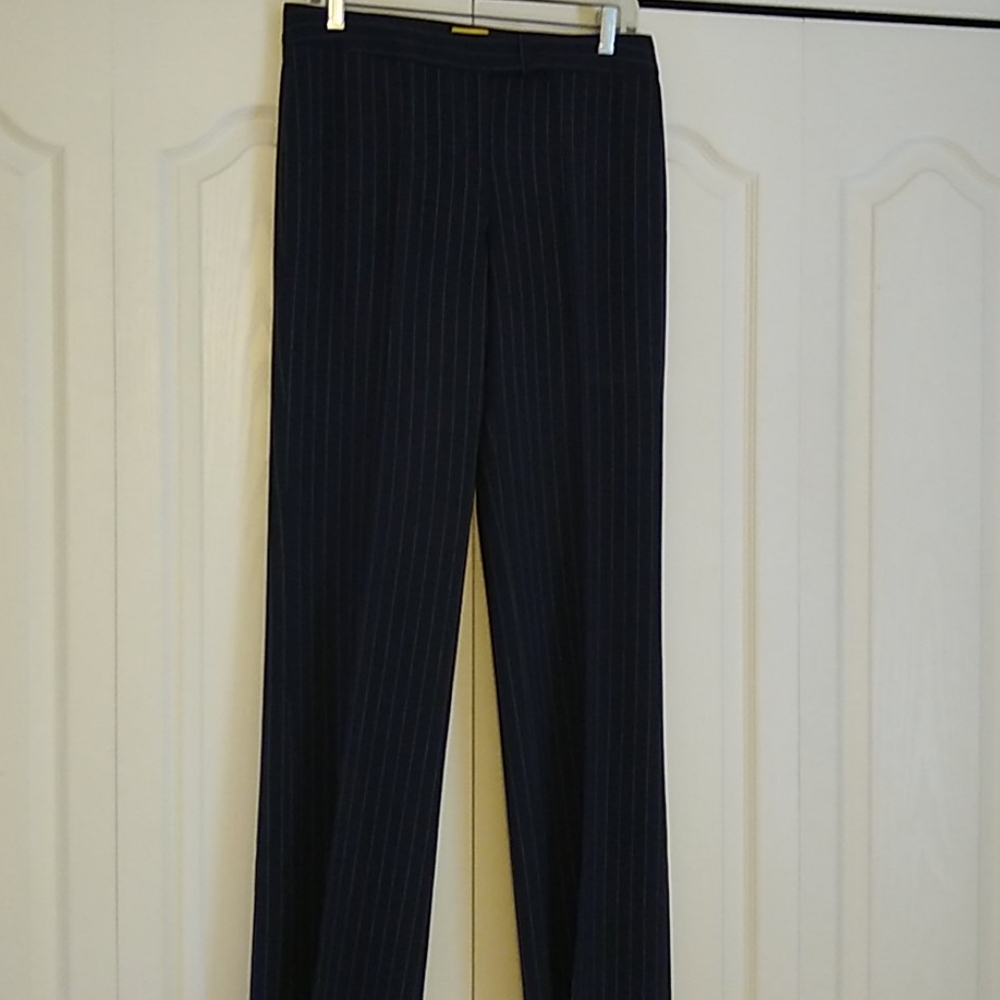 Navy pinstripe Body be Victoria pants.